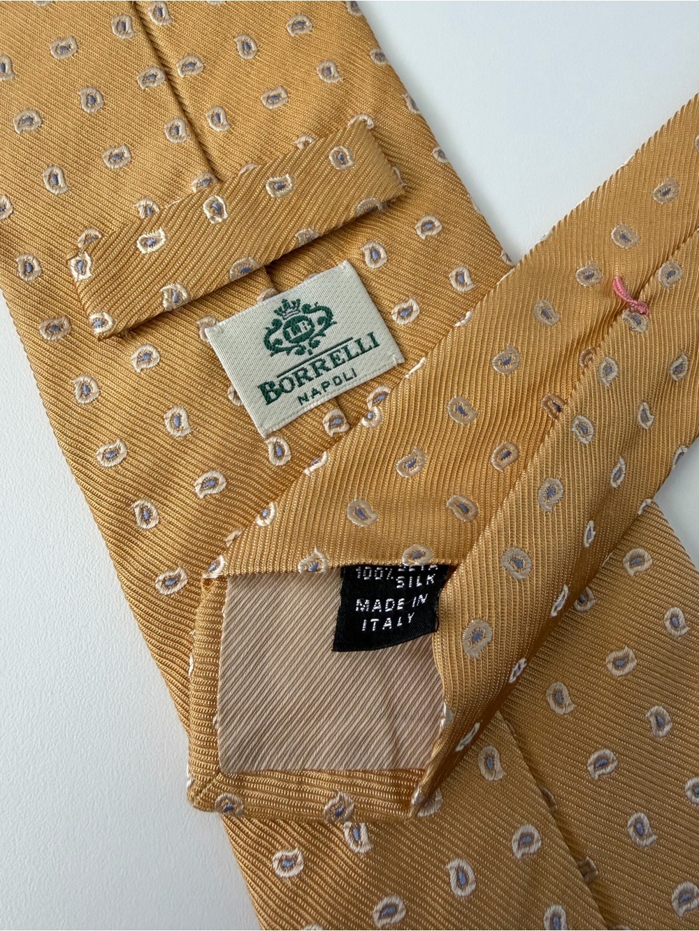 Luigi Borrelli Napoli Yellow Paisley Woven Jacquard 100% Silk Tie Made In Italy